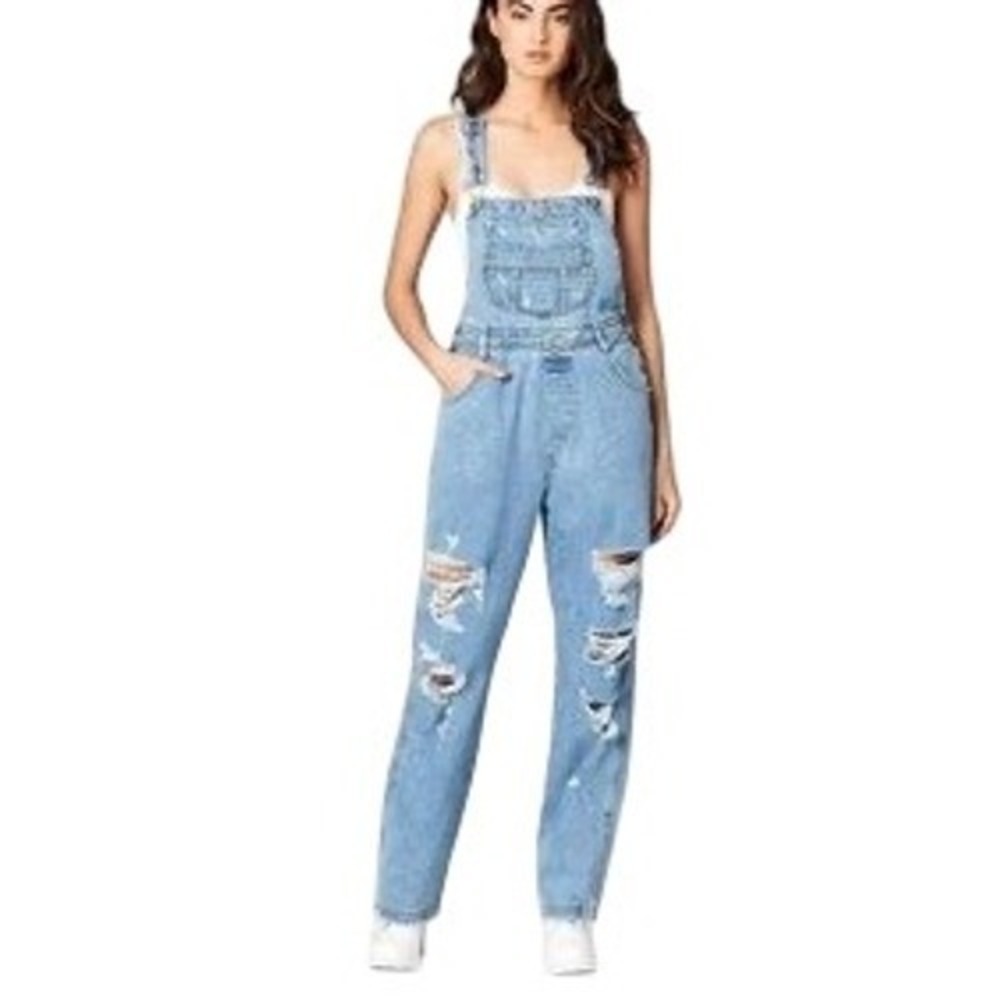CARMAR Distressed Denim Overalls Light Wash Size Small Wide Leg Jumpsuit
